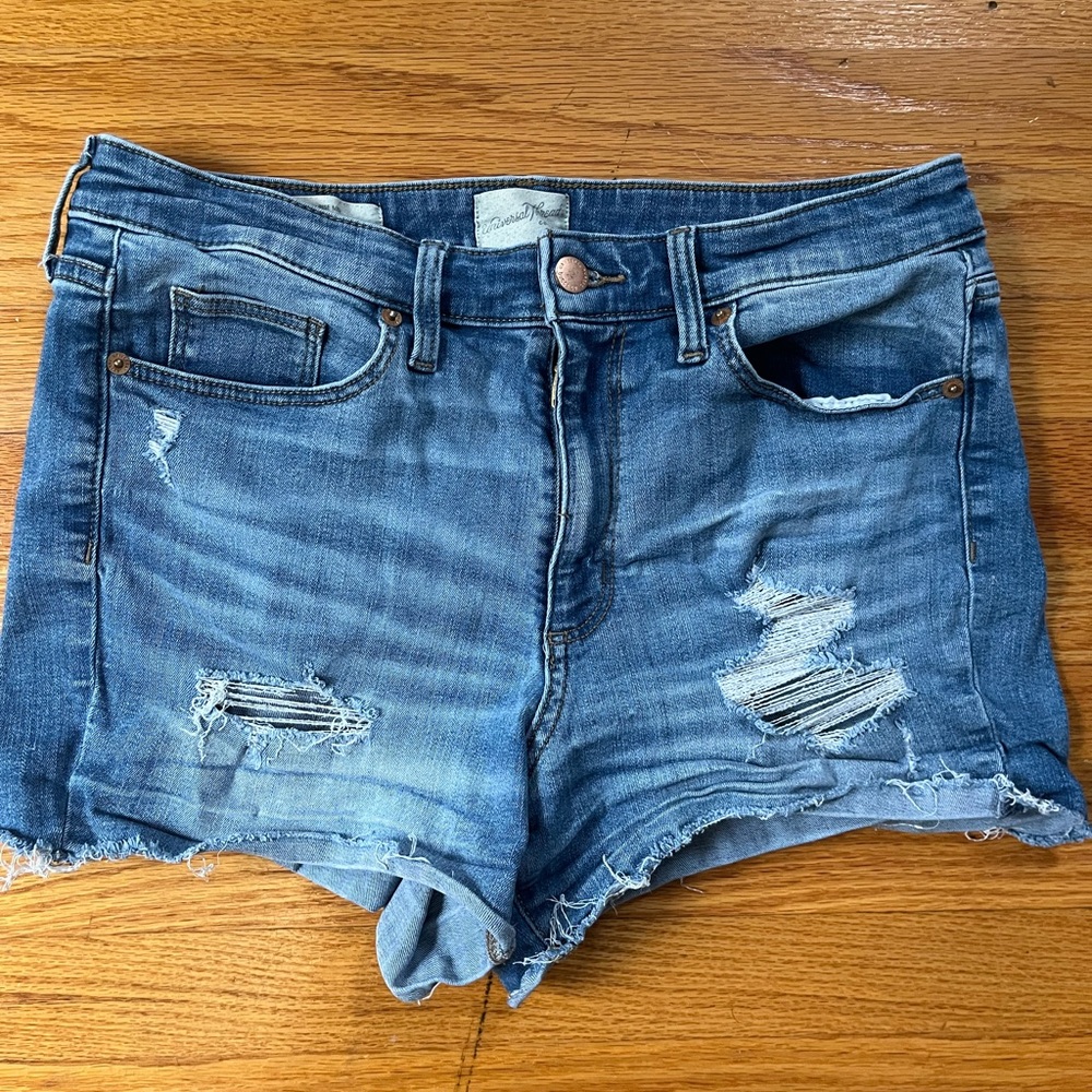 Universal Thread Blue Jean Shorts with Distressed Details and Raw Hem